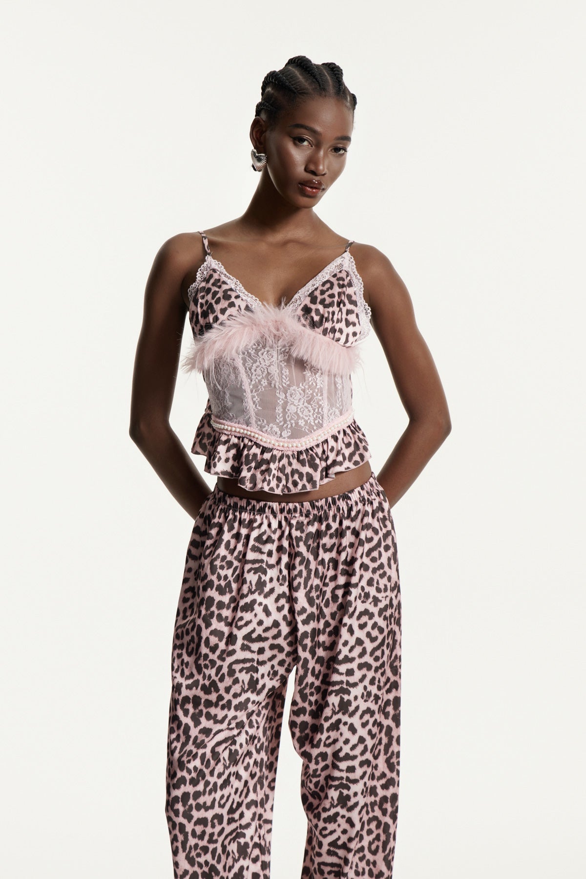 Eduards Leopar Kürklü Dantel Pantolon Takım