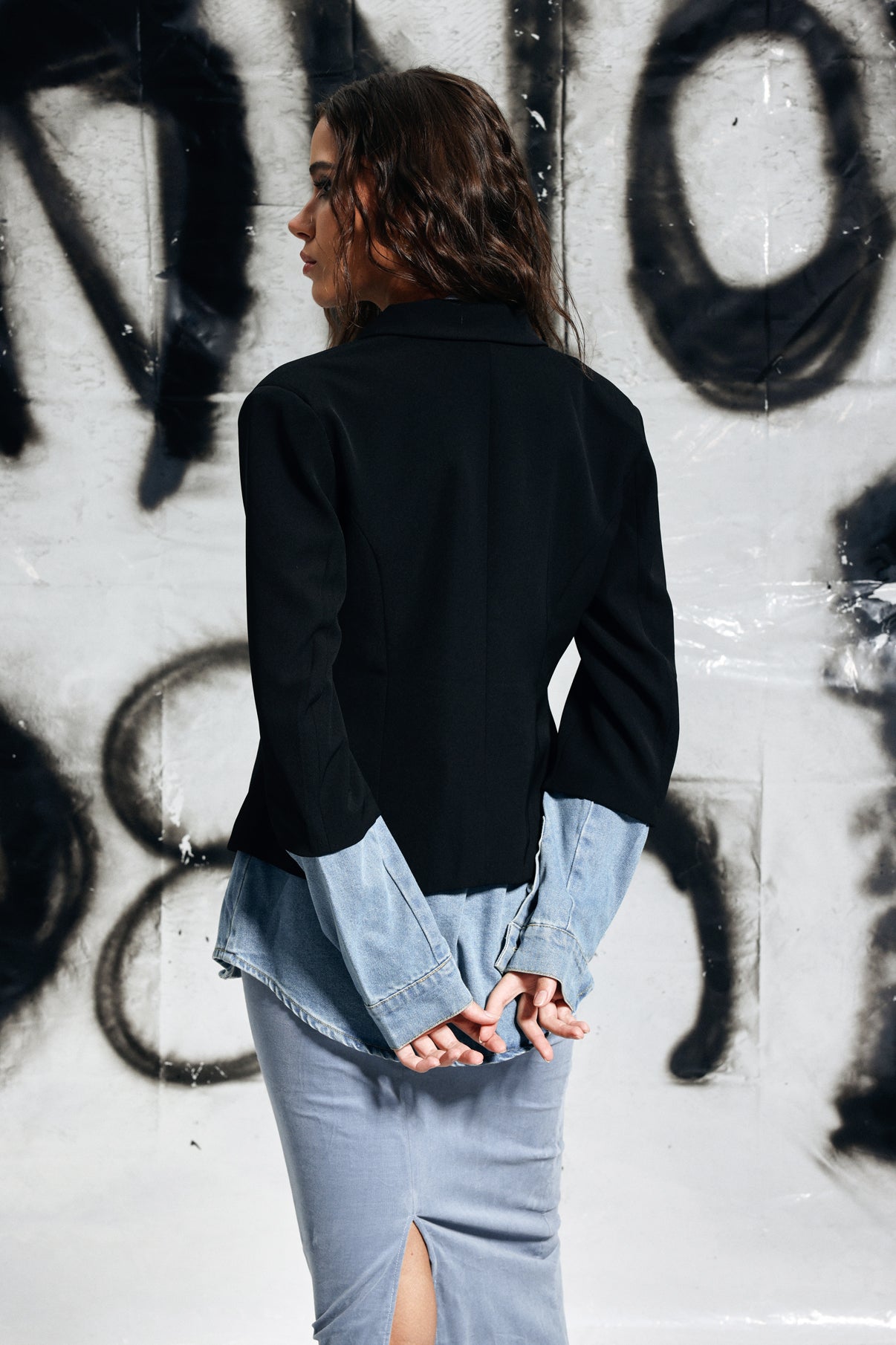 Eshani Denim Deconstruct Siyah Blazer
