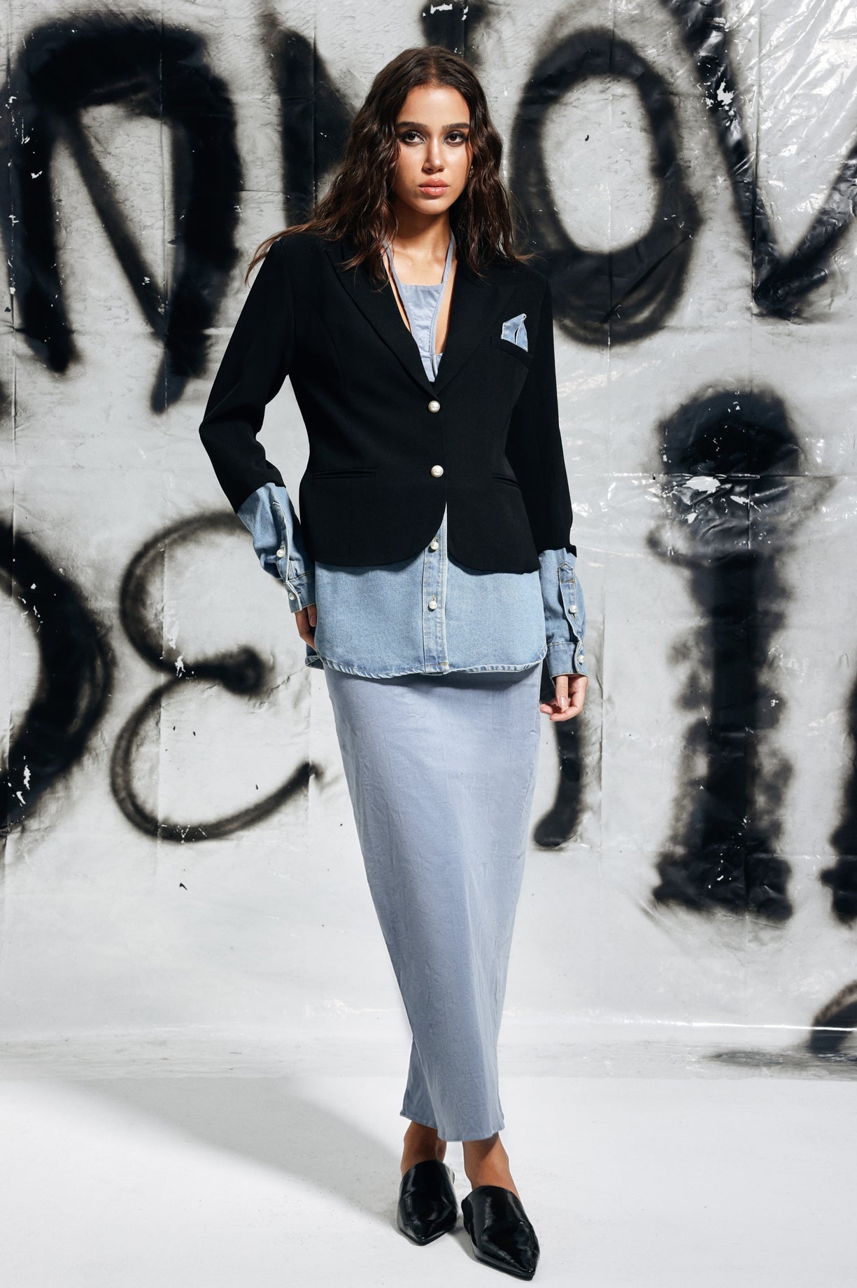 Eshani Denim Deconstruct Siyah Blazer