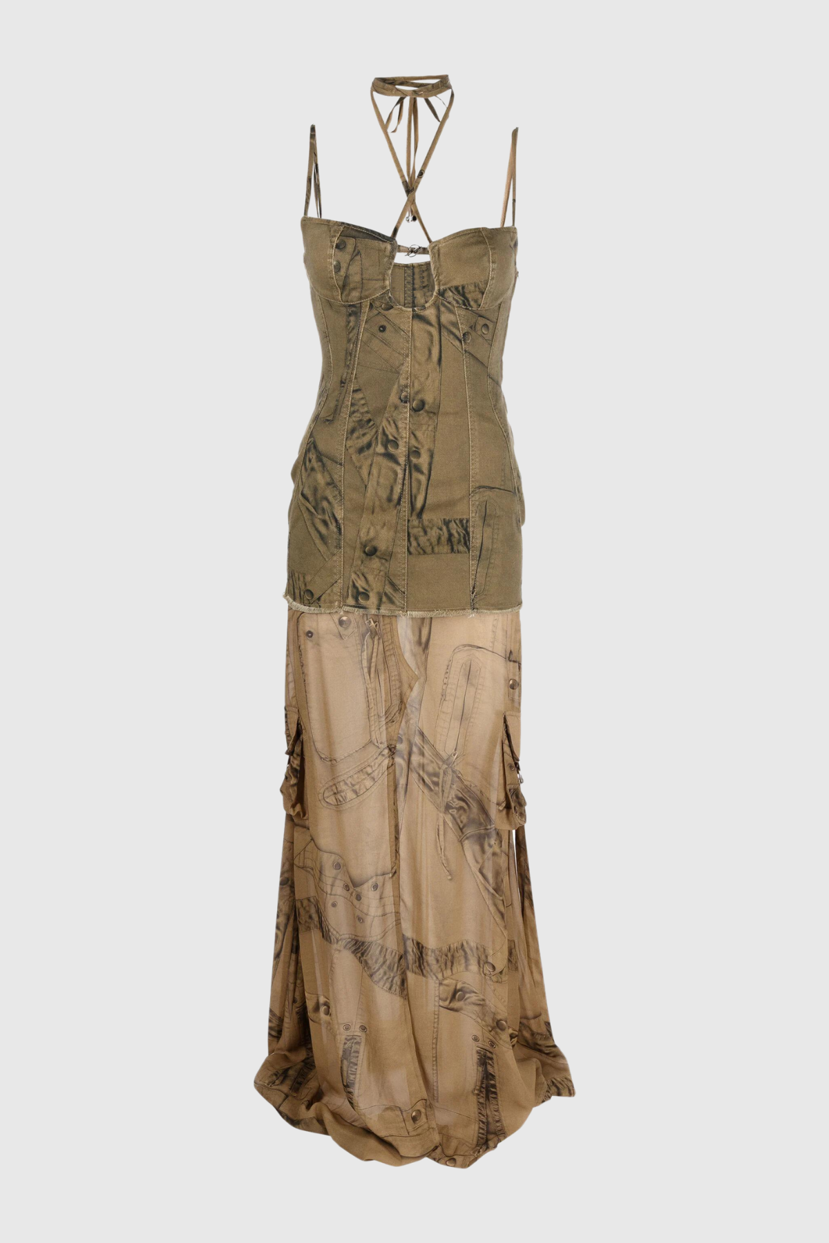 Jennifer Mesh Denim Maxi Elbise