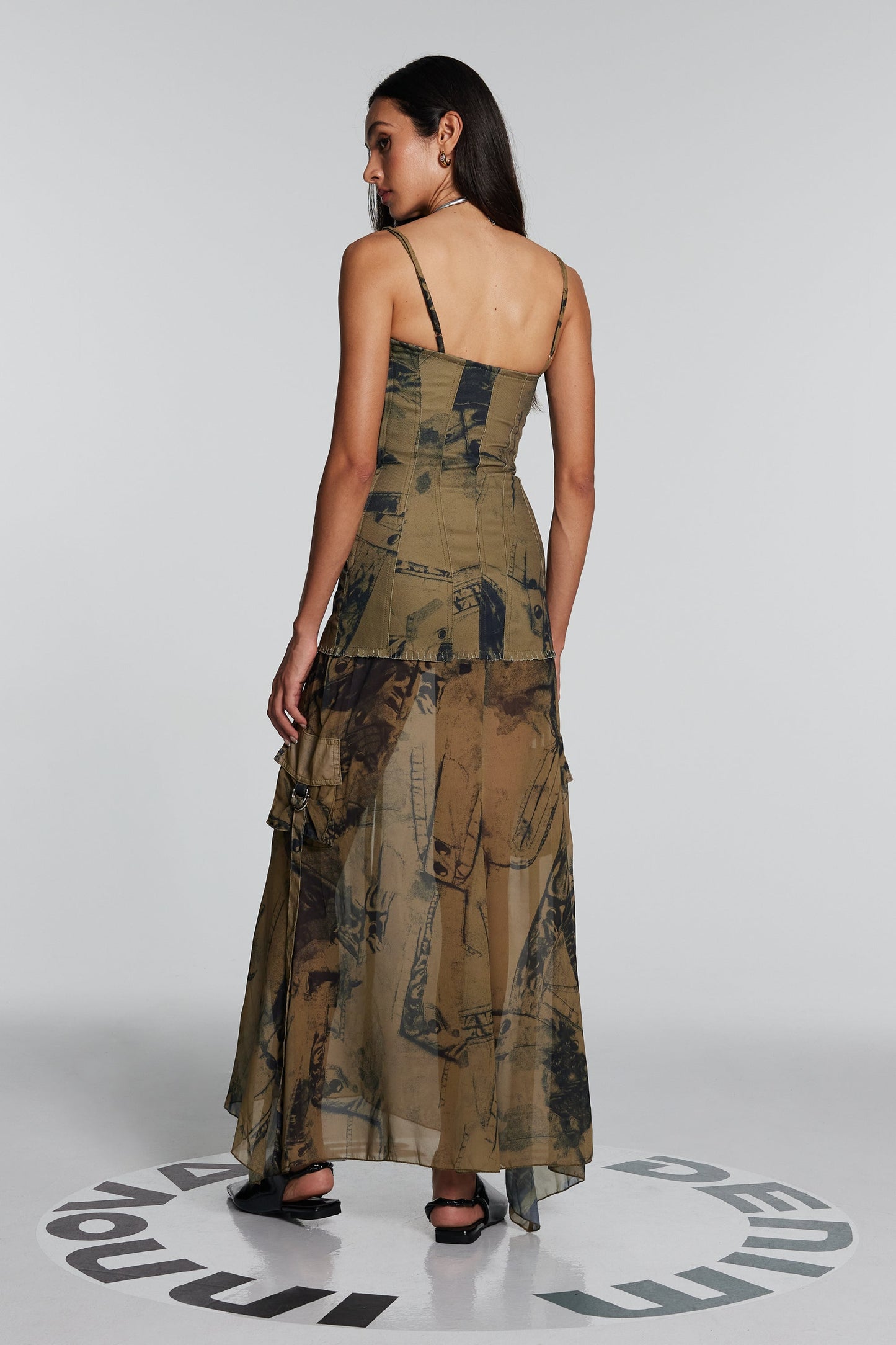 Jennifer Mesh Denim Maxi Elbise