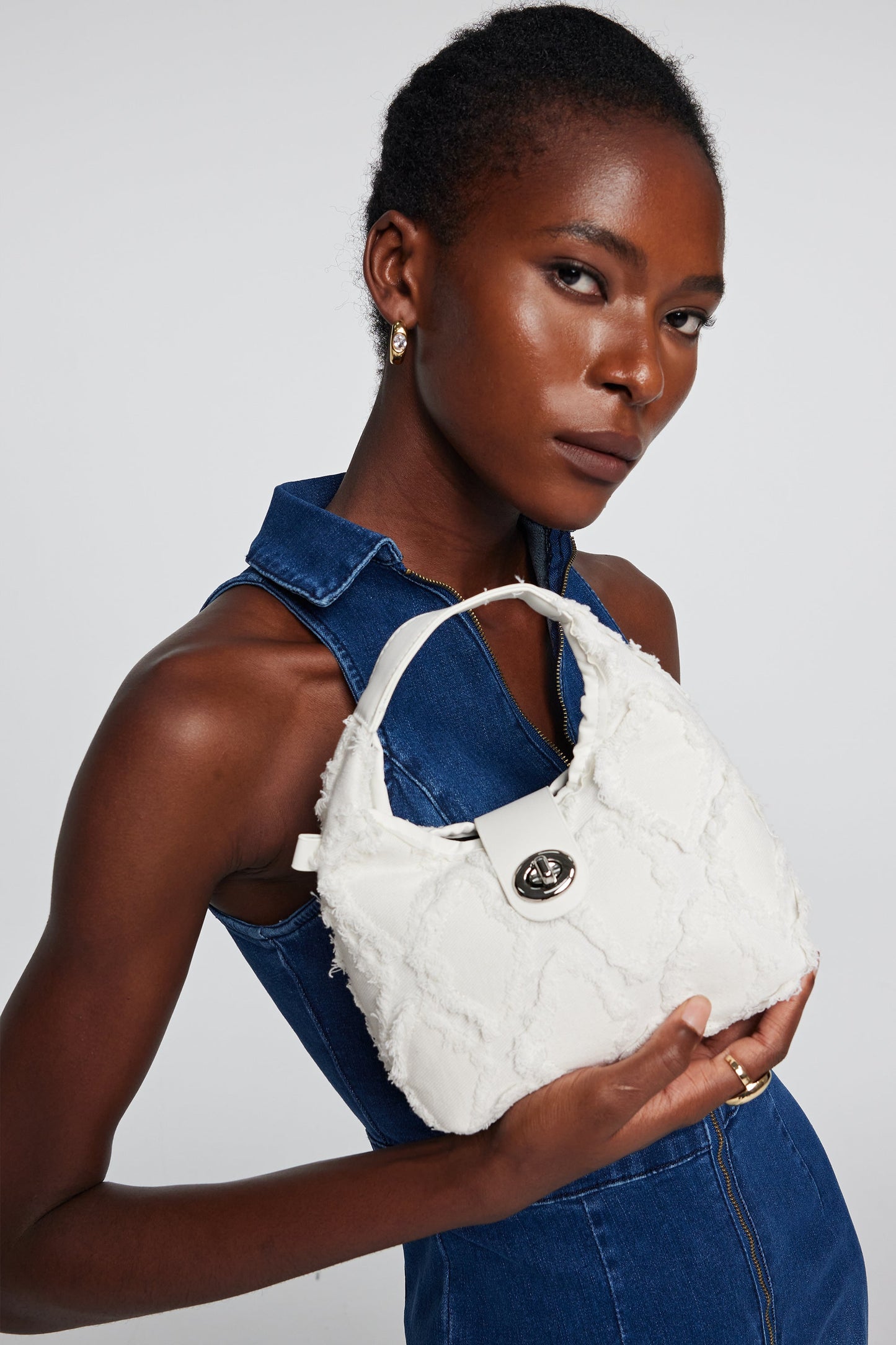 Kelly Rhombus Saçaklı Denim Çanta
