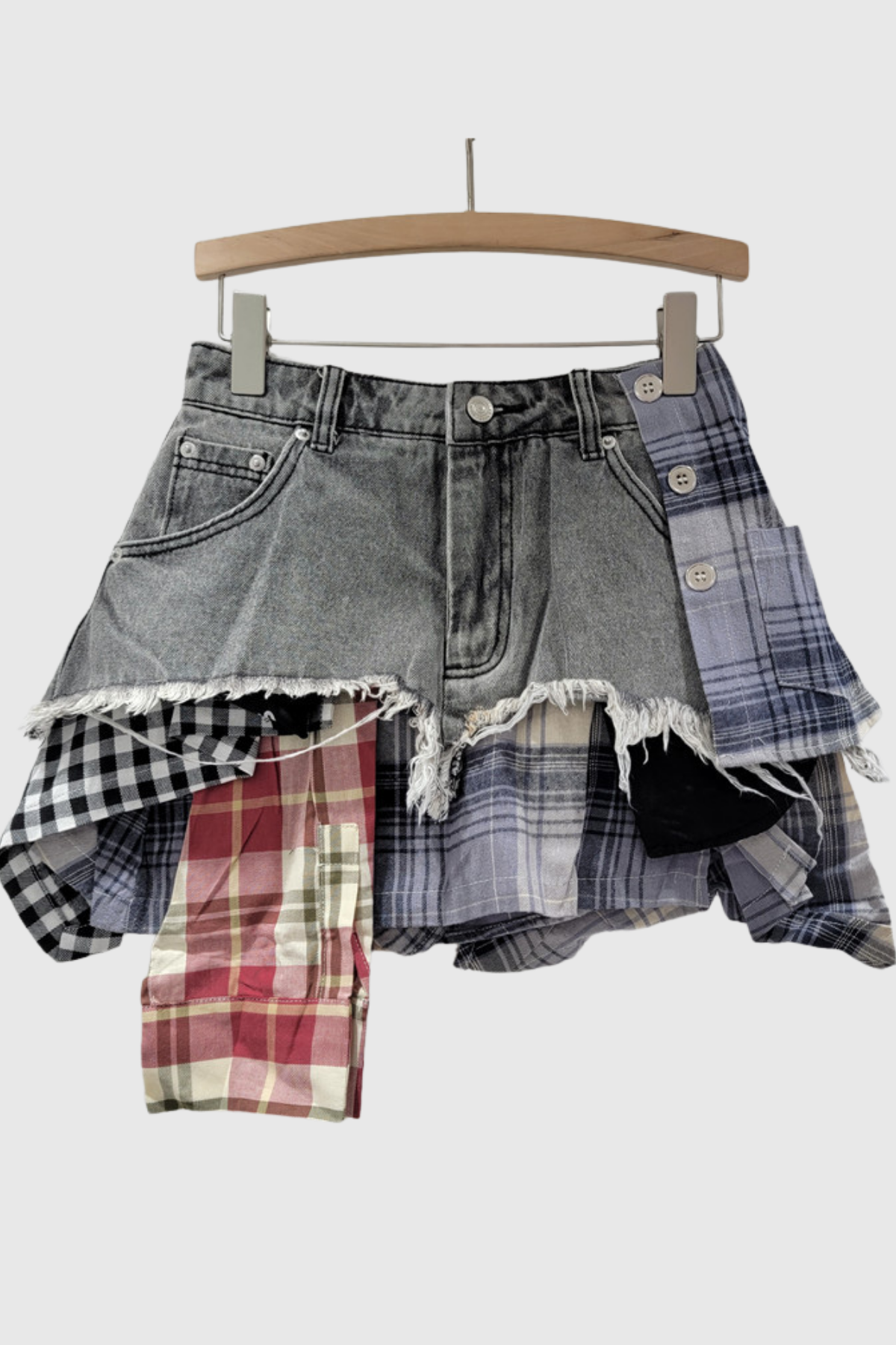 Kenna Grid Deconstruct Siyah Patchwork Mini Etek
