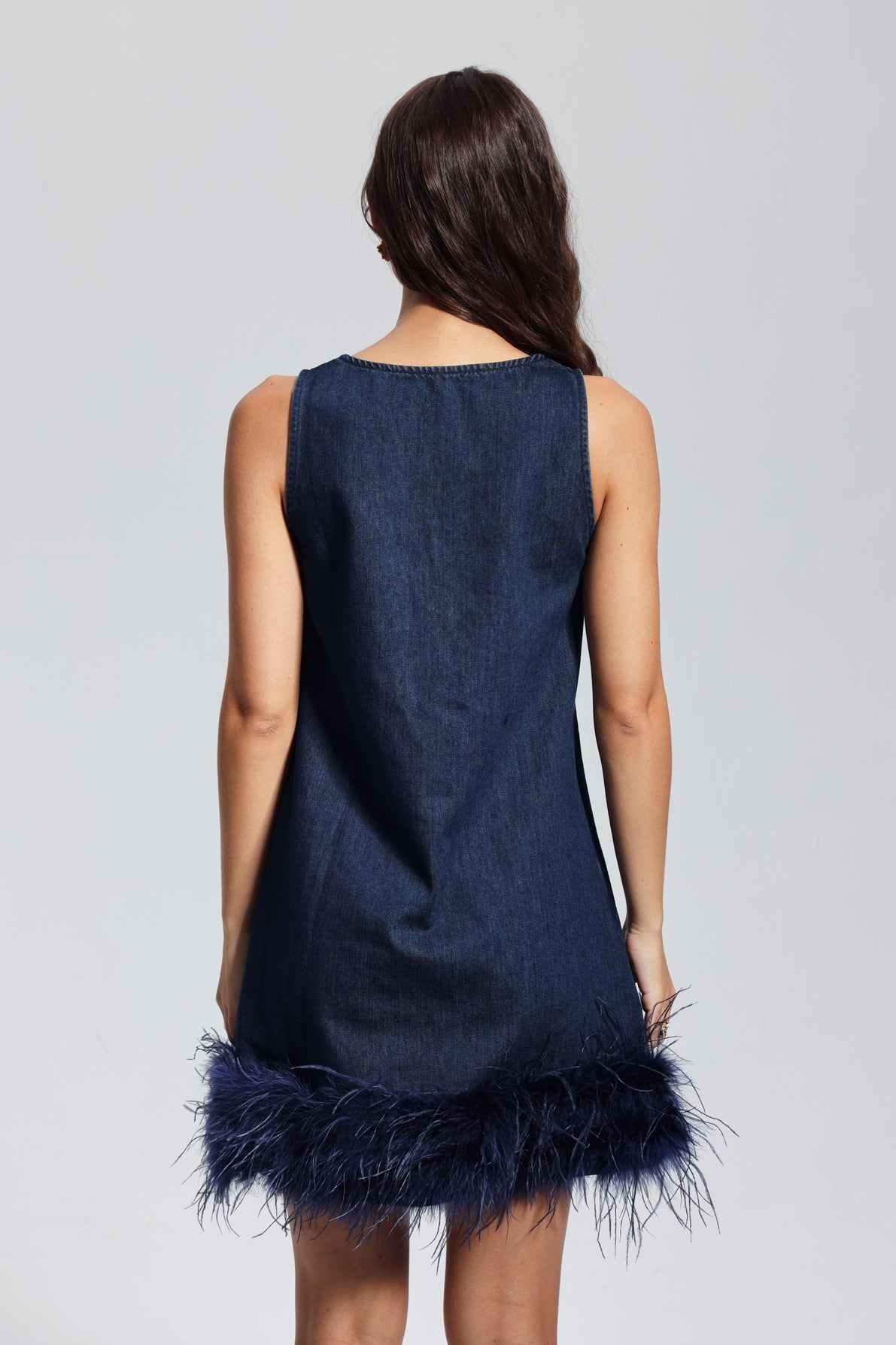 Kerrie Tüy Kolsuz Denim Mini Elbise