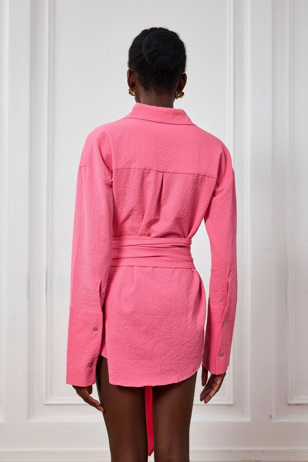 Kimora Tokalı Dantelli Gömlek Mini Elbise Pembe
