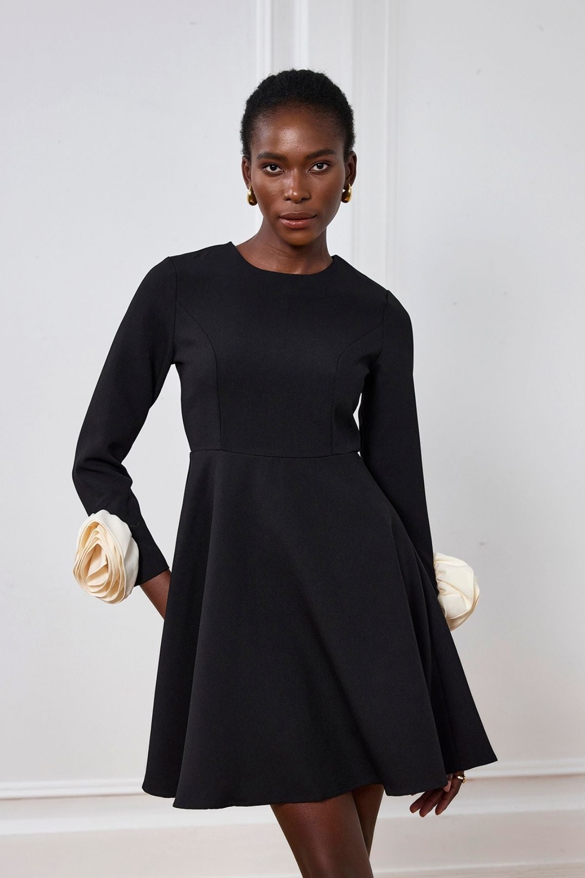 Magdalena Bodycon Çiçek Uzun Kollu Mini Elbise