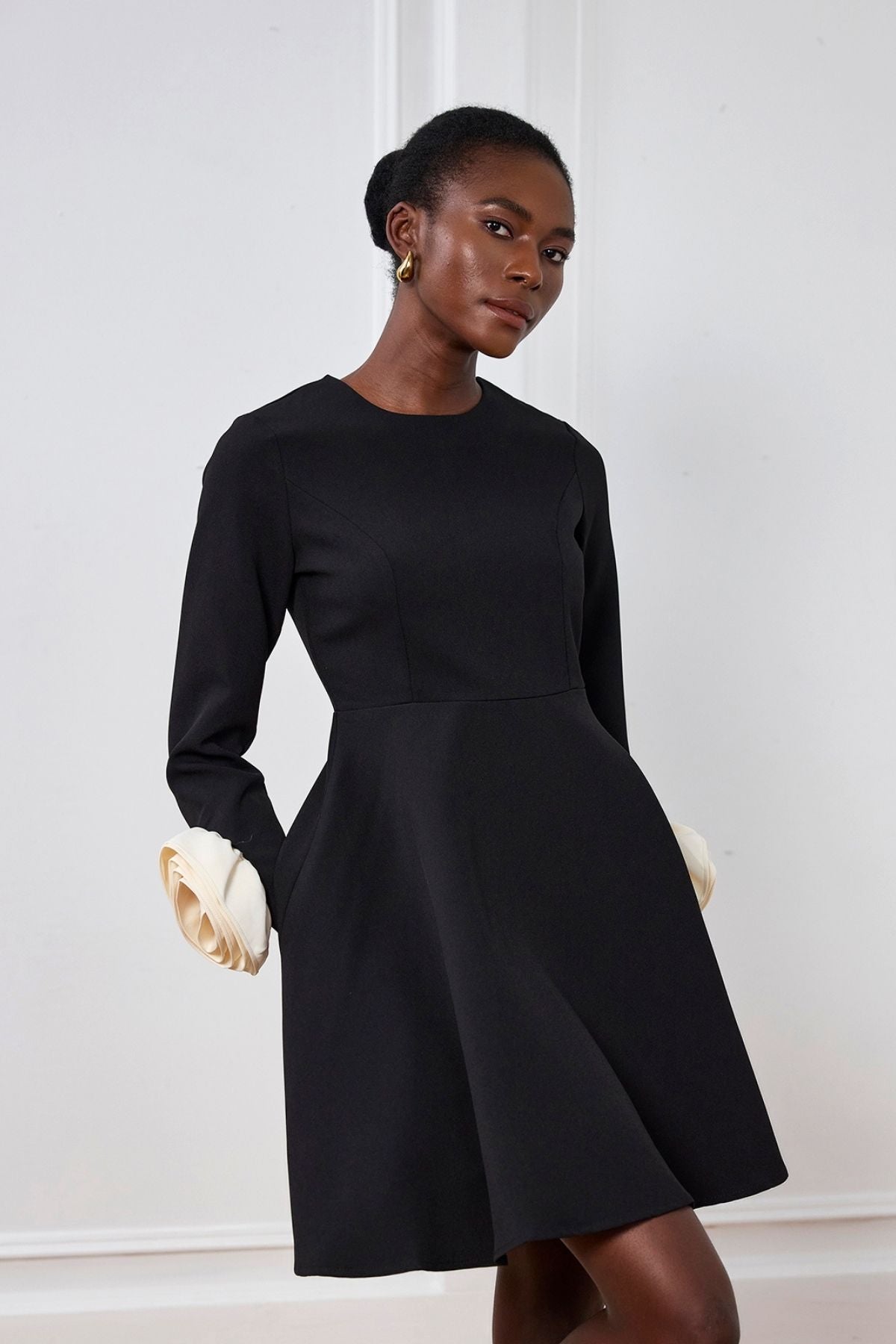 Magdalena Bodycon Çiçek Uzun Kollu Mini Elbise
