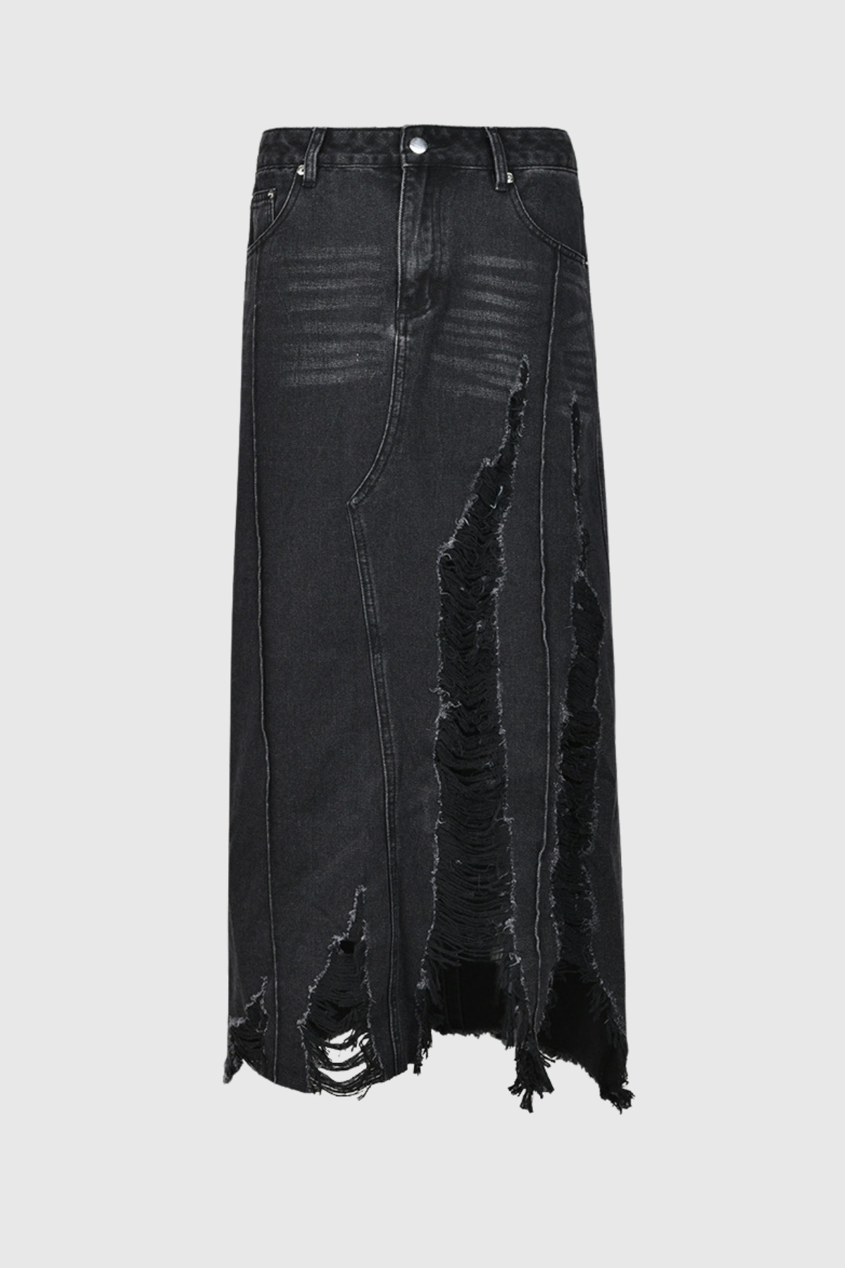 Melany Püsküllü Yüksek Bölme Denim Maxi Etek