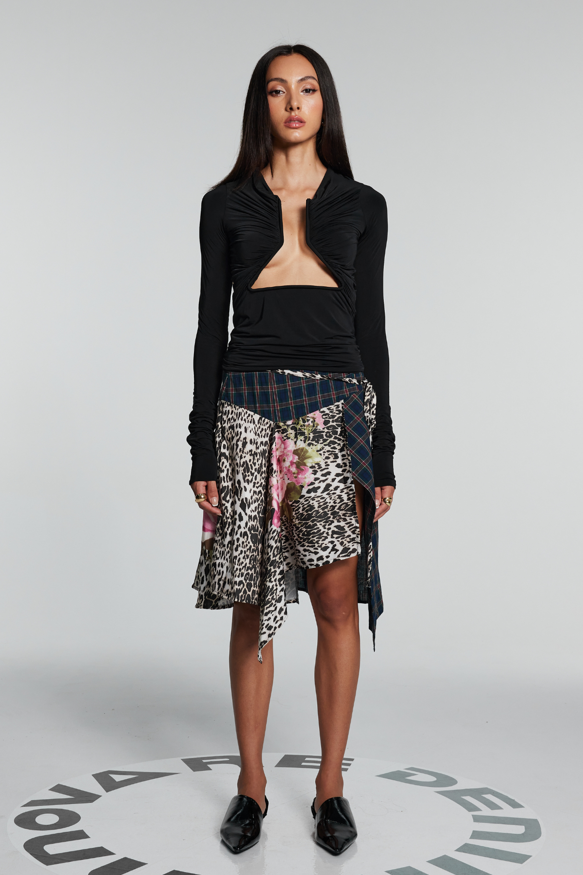 Naya Patchwork Leopar Asimetrik Desenli Midi Etek