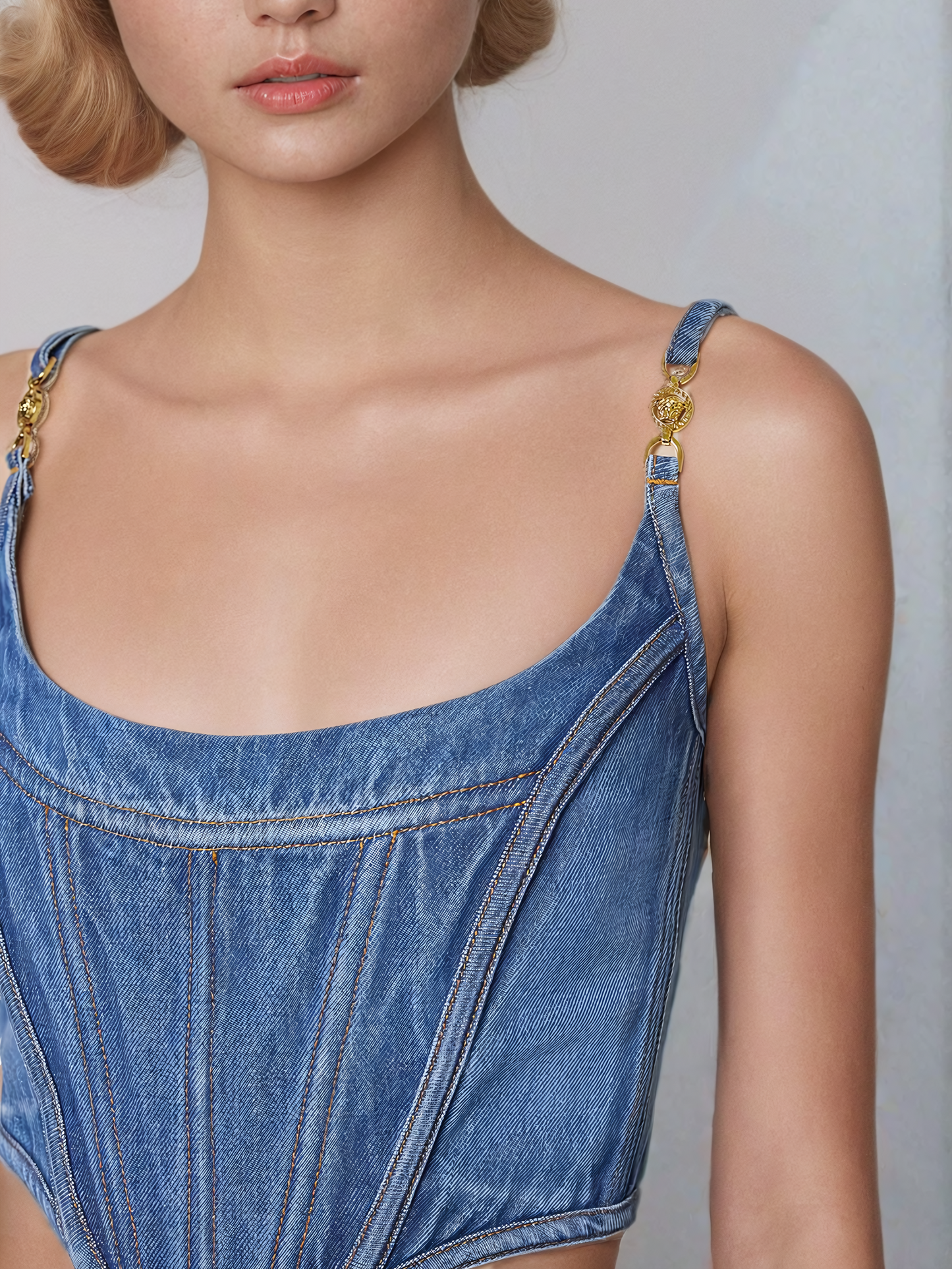 Taylor Korse Spagetti Denim Üst