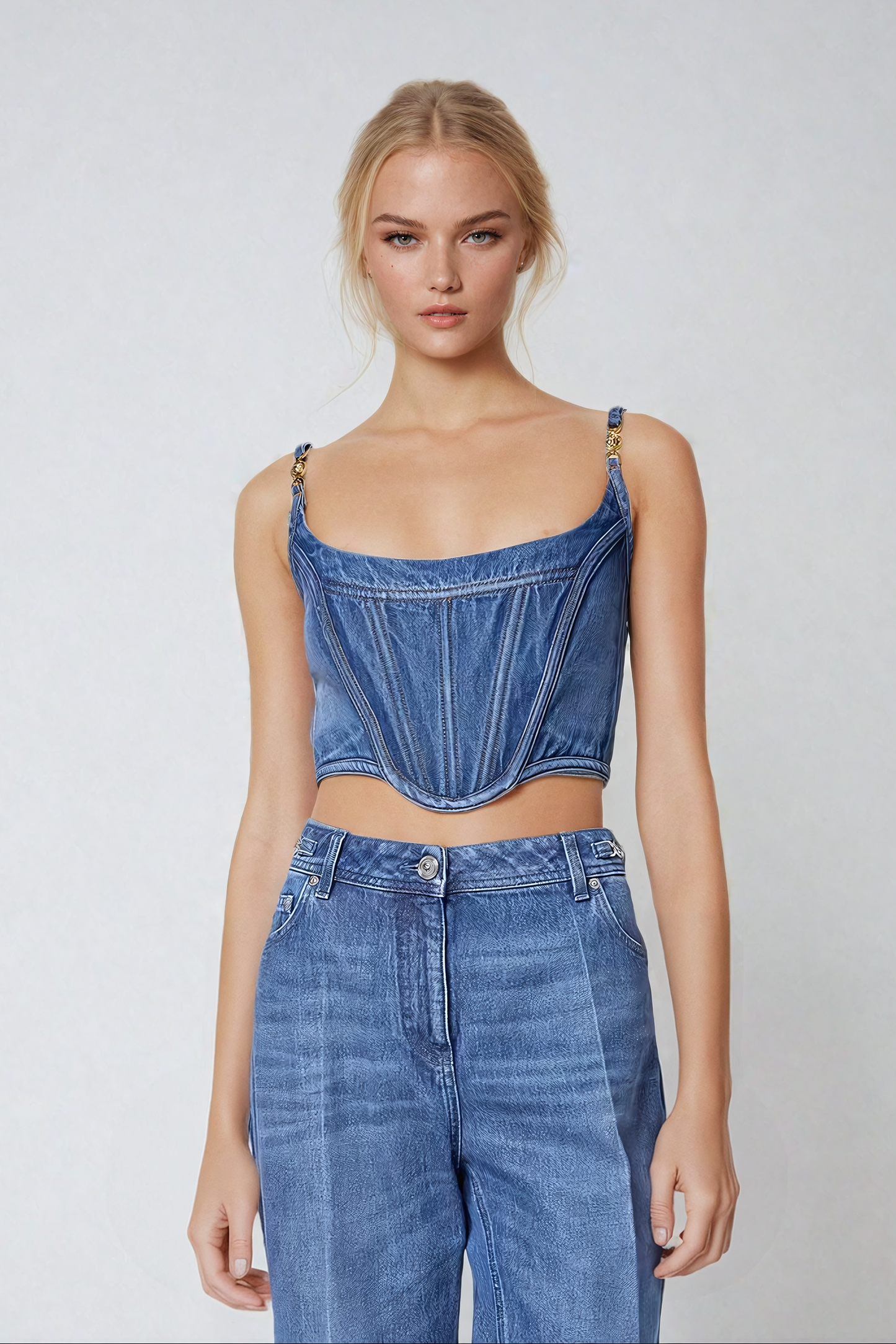 Taylor Korse Spagetti Denim Üst