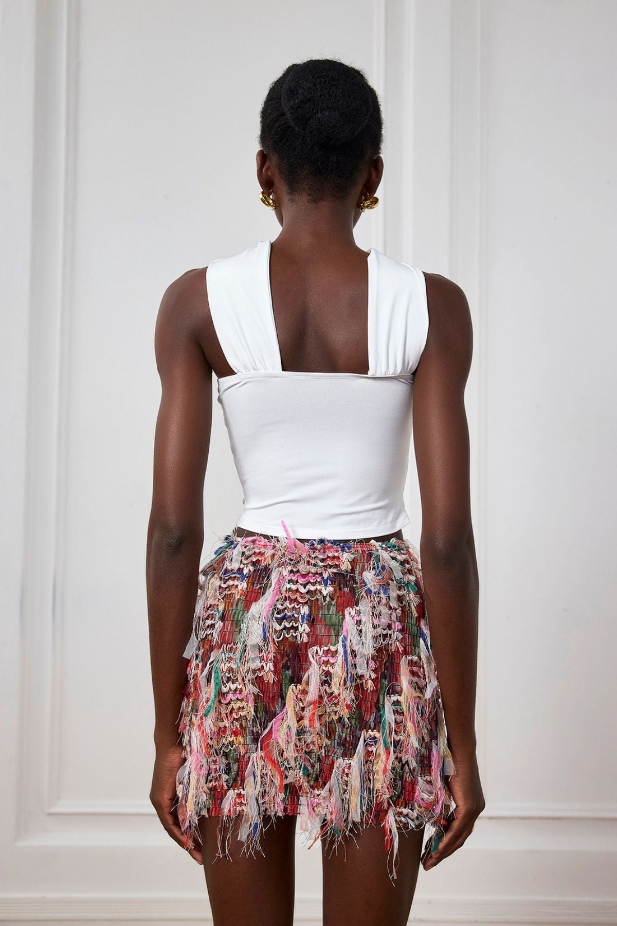 Alianna Püsküllü Çizgili Mini Etek