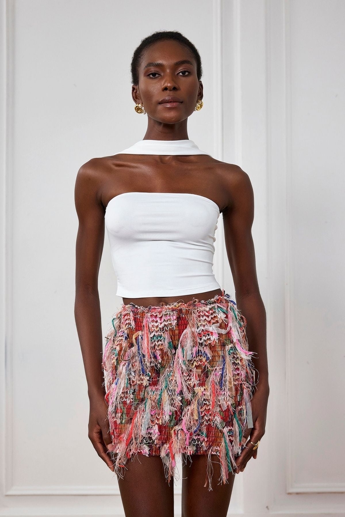 Alianna Püsküllü Çizgili Mini Etek