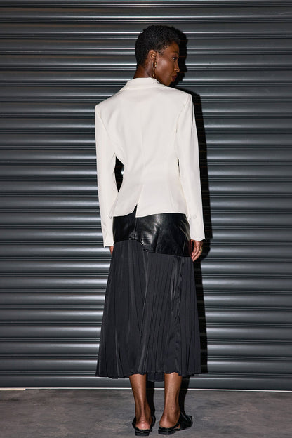 Alitzel Siyah Deri File Midi Etek