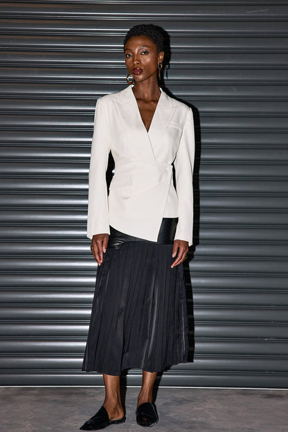 Alitzel Siyah Deri File Midi Etek