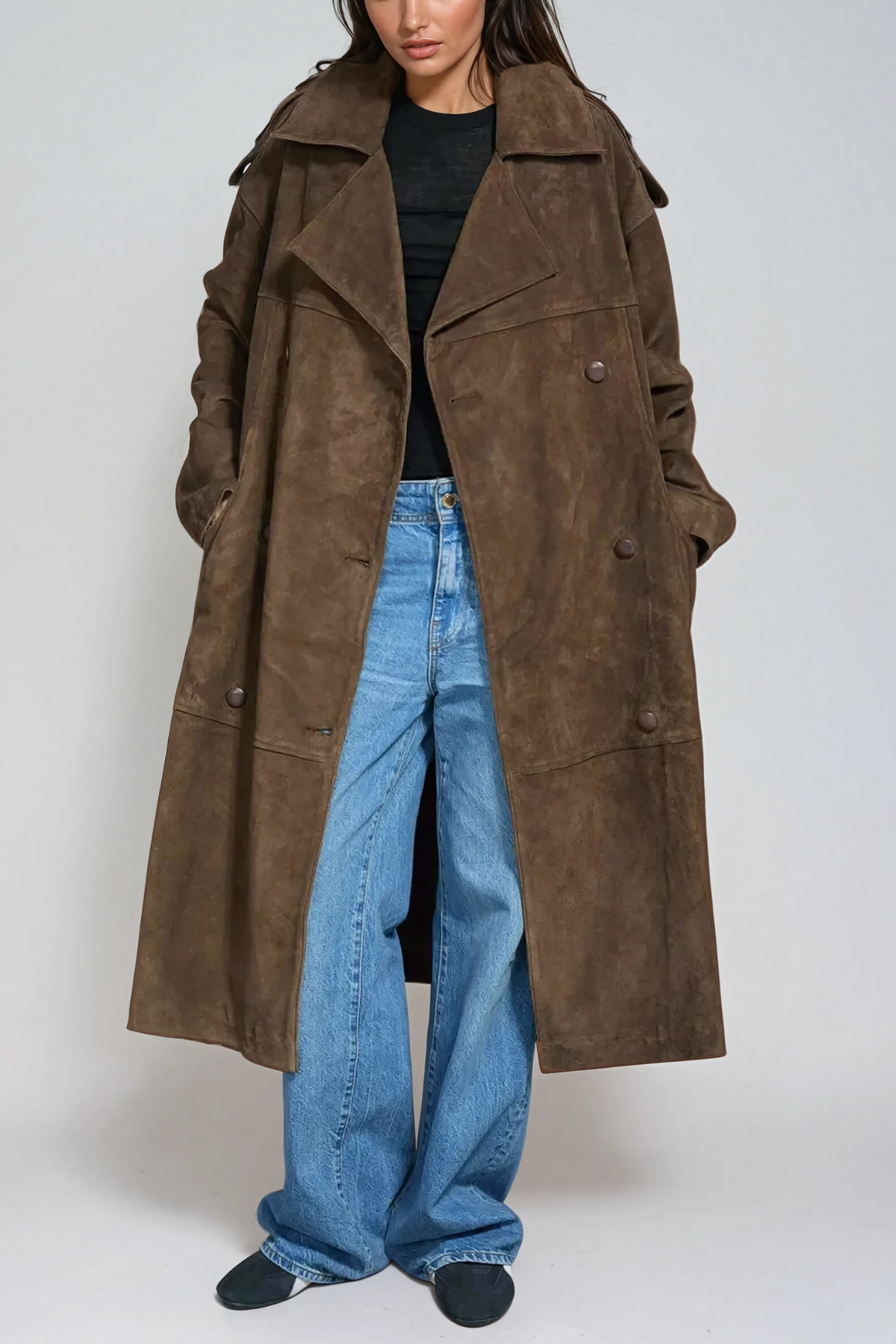 Anastazja Yaka Bağcıklı Süet Mont