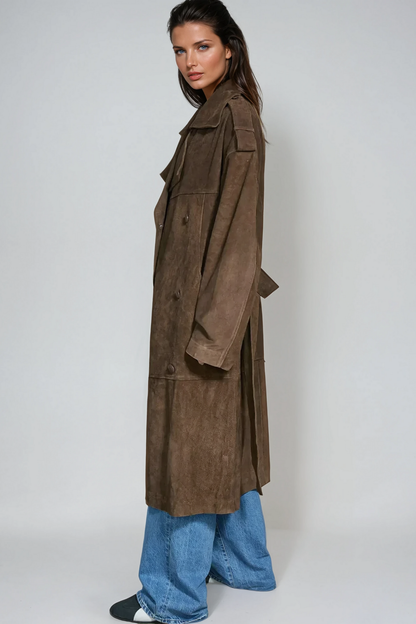 Anastazja Yaka Bağcıklı Süet Mont