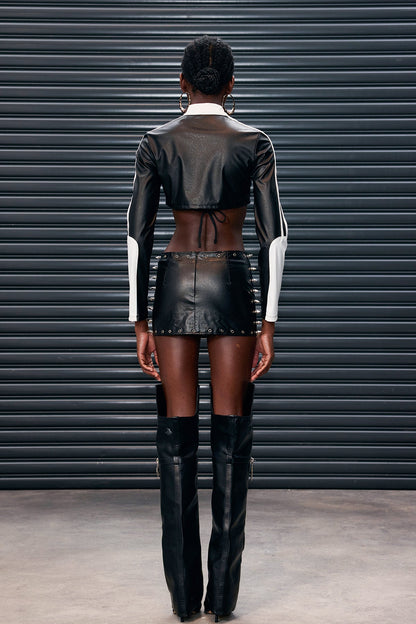 Antoine Deconstruct Çizgili Crop Deri Ceket