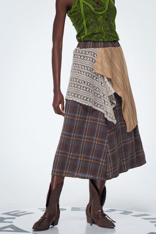 Baila Plaid Patchwork Uzun Etek