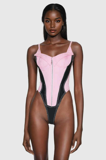 Balius Deconstruct Pembe Spagetti Bodycon Bodysuit