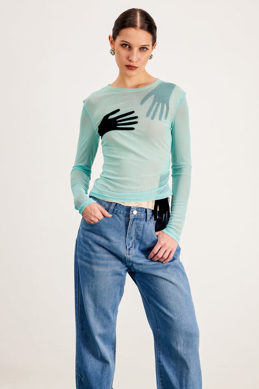 Banks Bodycon Mesh Crop Top Mavi