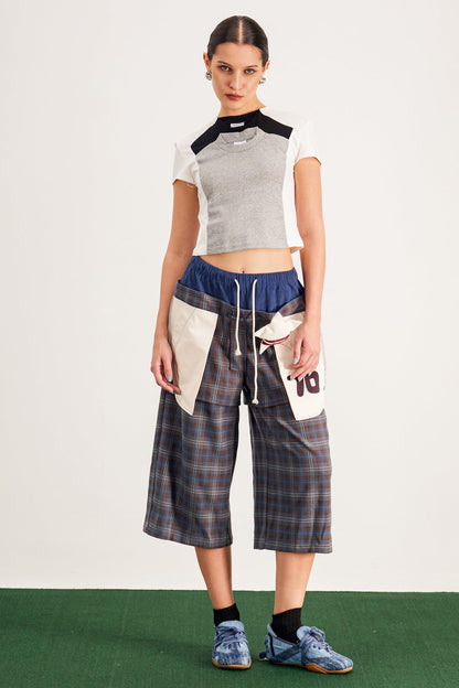 Baptiste Plaid Star Geniş Paça Pantolon