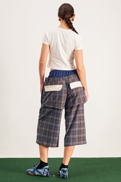 Baptiste Plaid Star Geniş Paça Pantolon