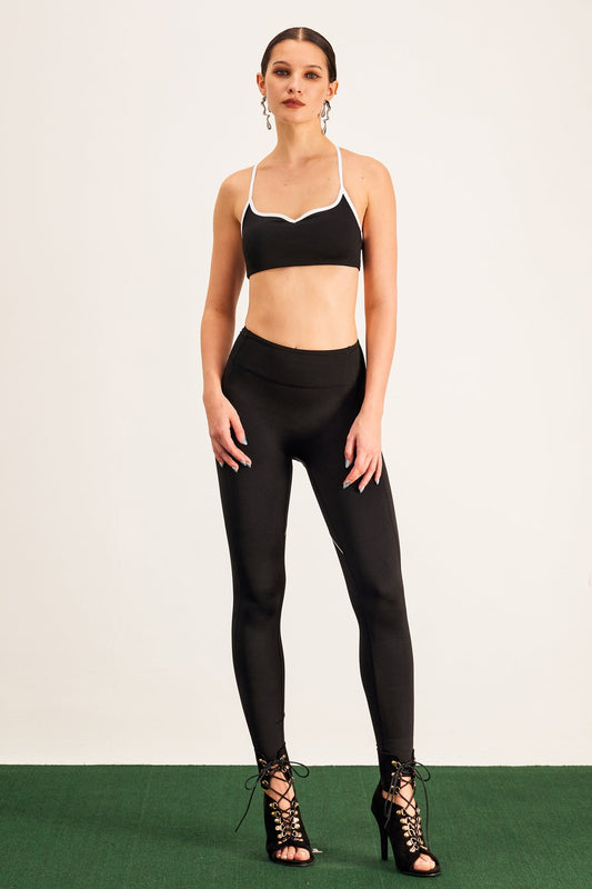 Barney Cutout Crop Bodycon Tayt Takımı Siyah