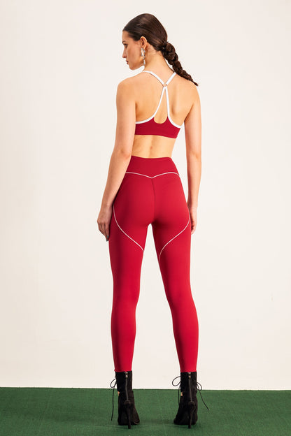 Barney Cutout Crop Bodycon Tayt Takımı Kırmızı