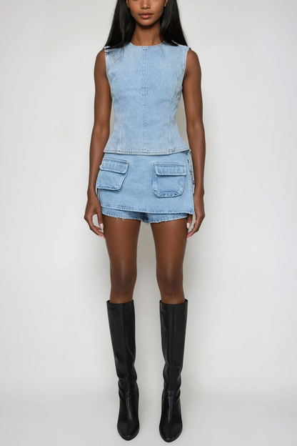 Bartholomeus Cep Deconstruct Denim Mini Etek Açık Mavi