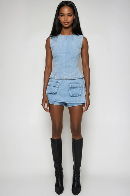 Bartholomeus Cep Deconstruct Denim Mini Etek Açık Mavi