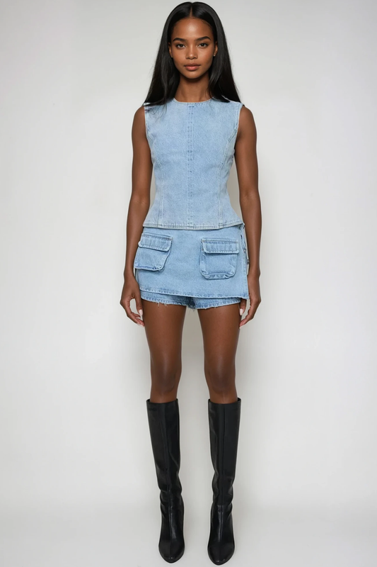 Bartholomeus Cep Deconstruct Denim Mini Etek Açık Mavi