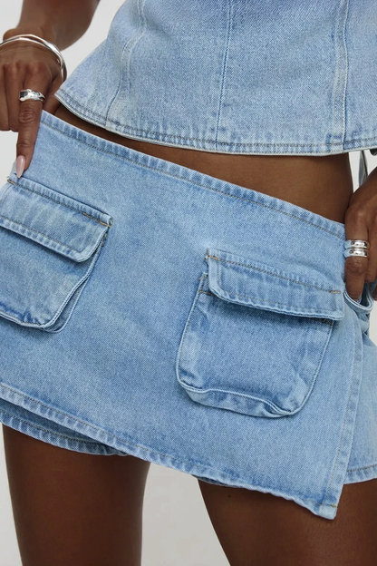 Bartholomeus Cep Deconstruct Denim Mini Etek Açık Mavi