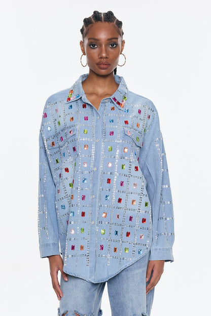 Belisario Rhinestone Kot Gömlek
