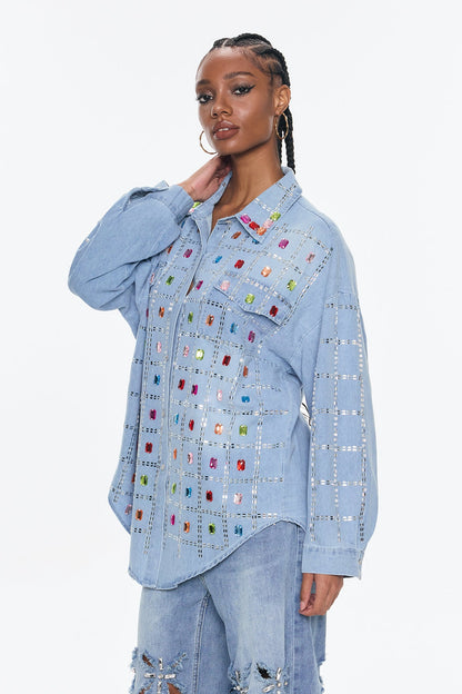 Belisario Rhinestone Kot Gömlek