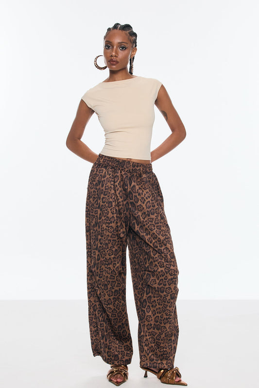 Benicia Süet Leopar Geniş Pantolon