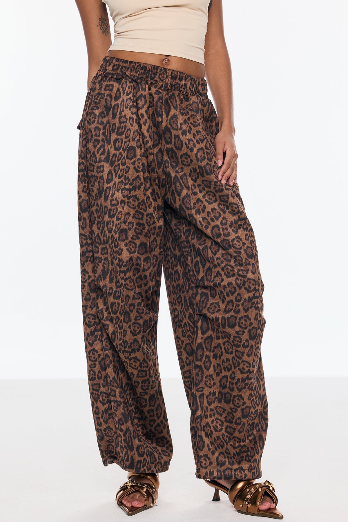 Benicia Süet Leopar Geniş Pantolon