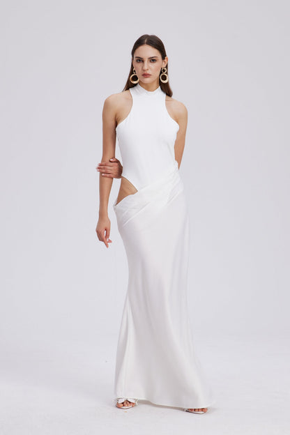 Beres Tank Top Saten Uzun Beyaz Elbise