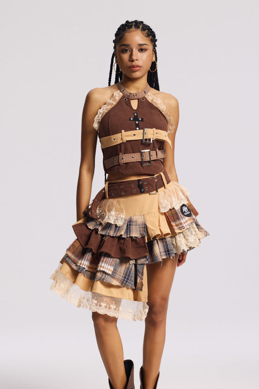 Bima Tokalı Izgara Kot Etek Takımı