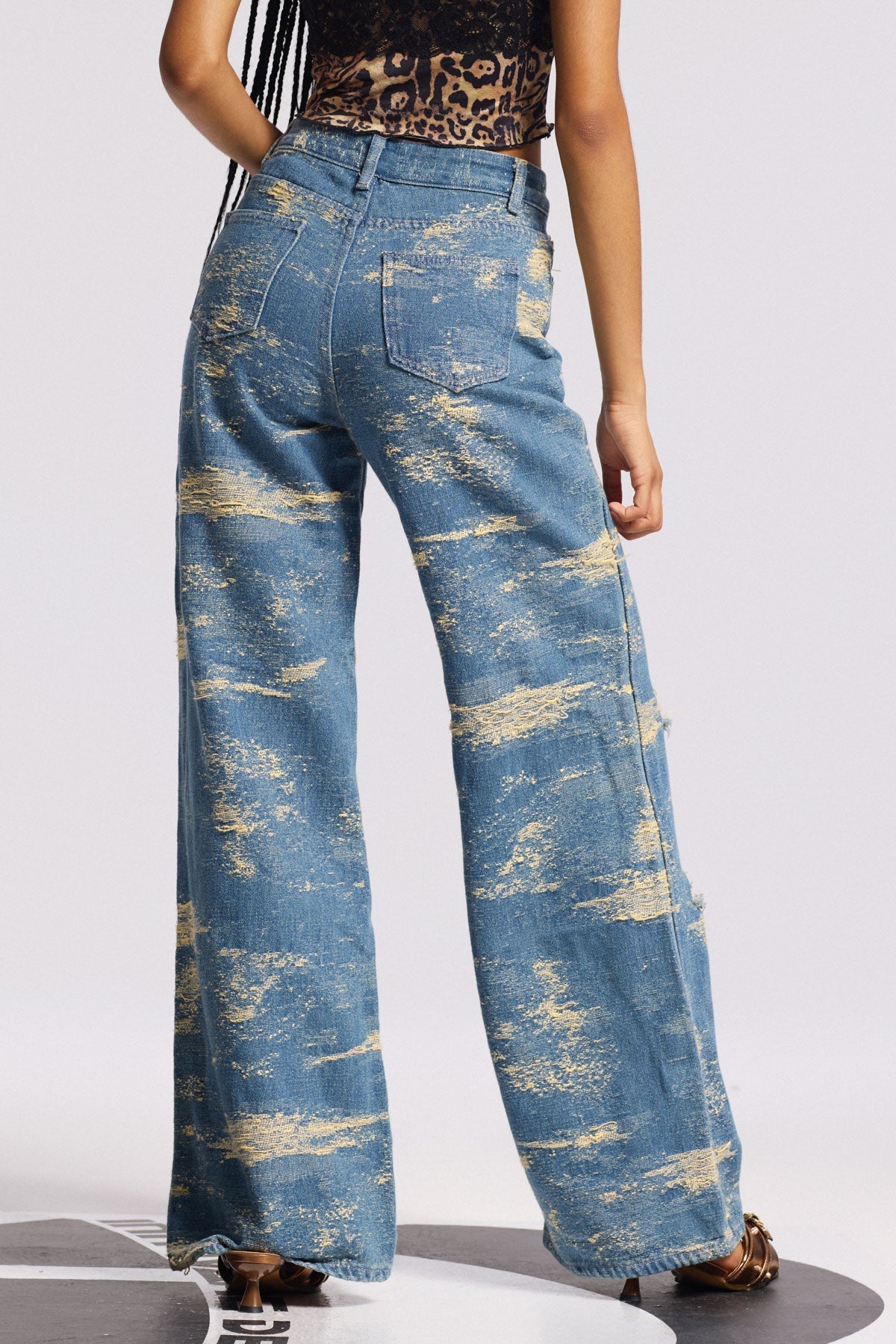 Bistra Tie Dye Yırtık Düz Kot Mavi