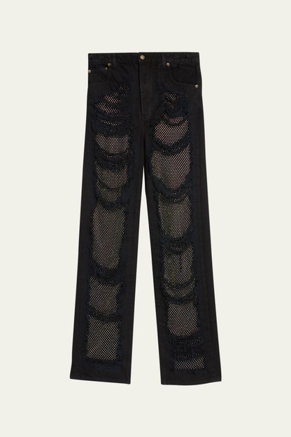Chloe Mesh Siyah Düz Kot Pantolon