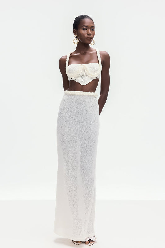 Bogdana Twist Cutout Örgü Etek Takımı Beyaz