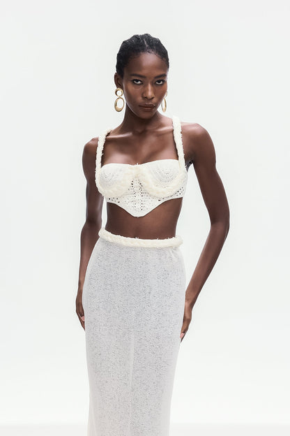Bogdana Twist Cutout Örgü Etek Takımı Beyaz