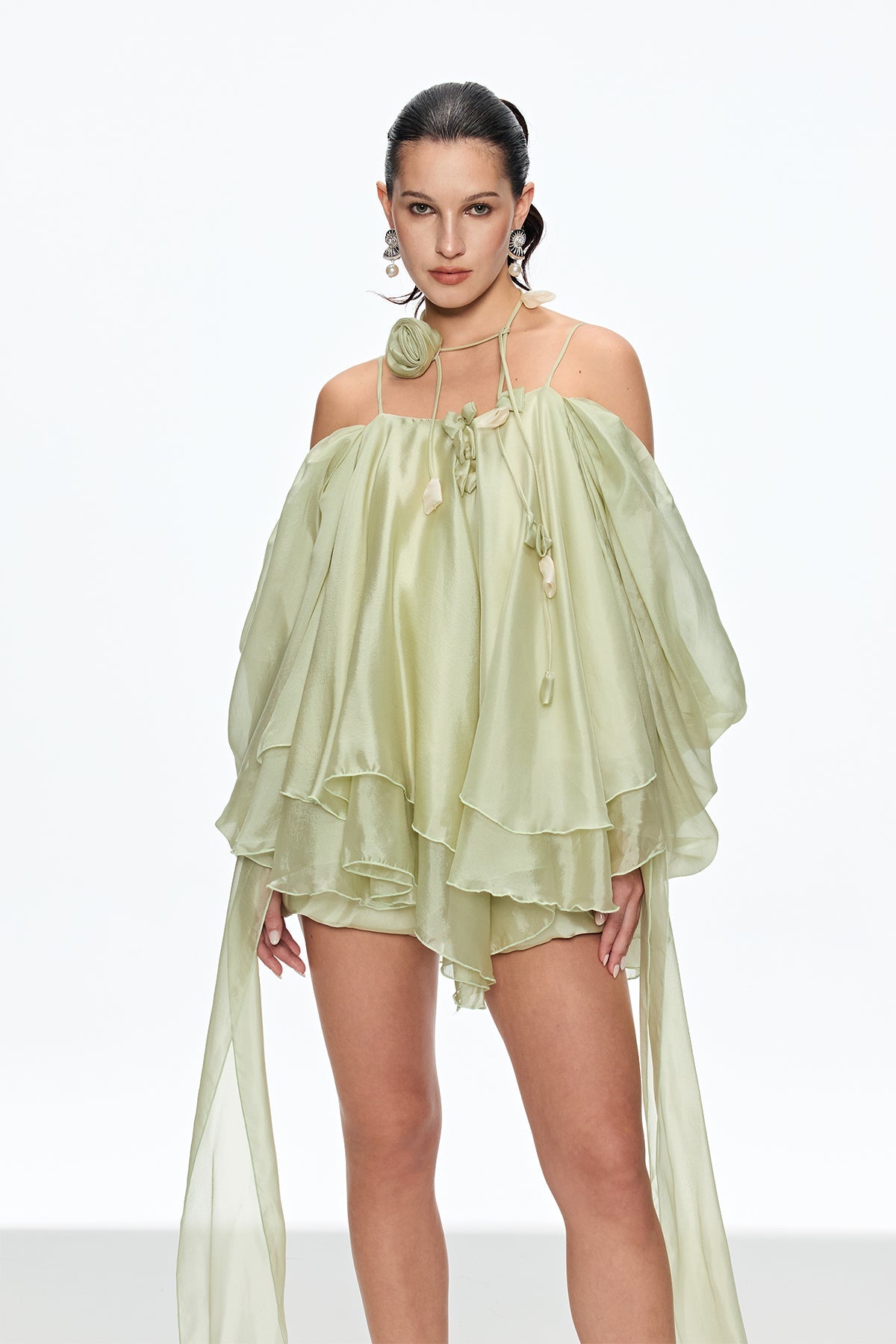 Caetana Ruffle Lace Up Püsküllü Mini Elbise