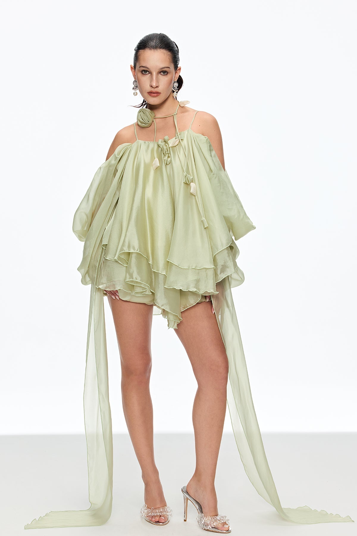Caetana Ruffle Lace Up Püsküllü Mini Elbise