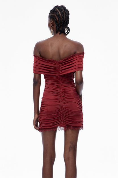 Carine Lace Rüs Omuz Açık Mini Elbise