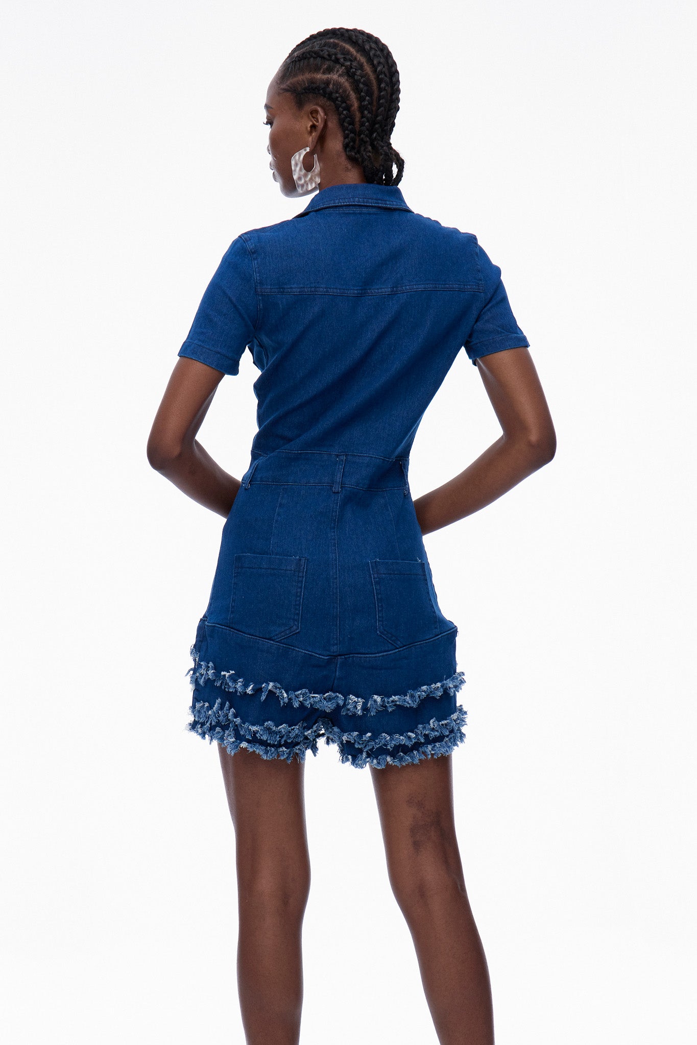 Carla Bodycon Saçaklı Kot Tulum