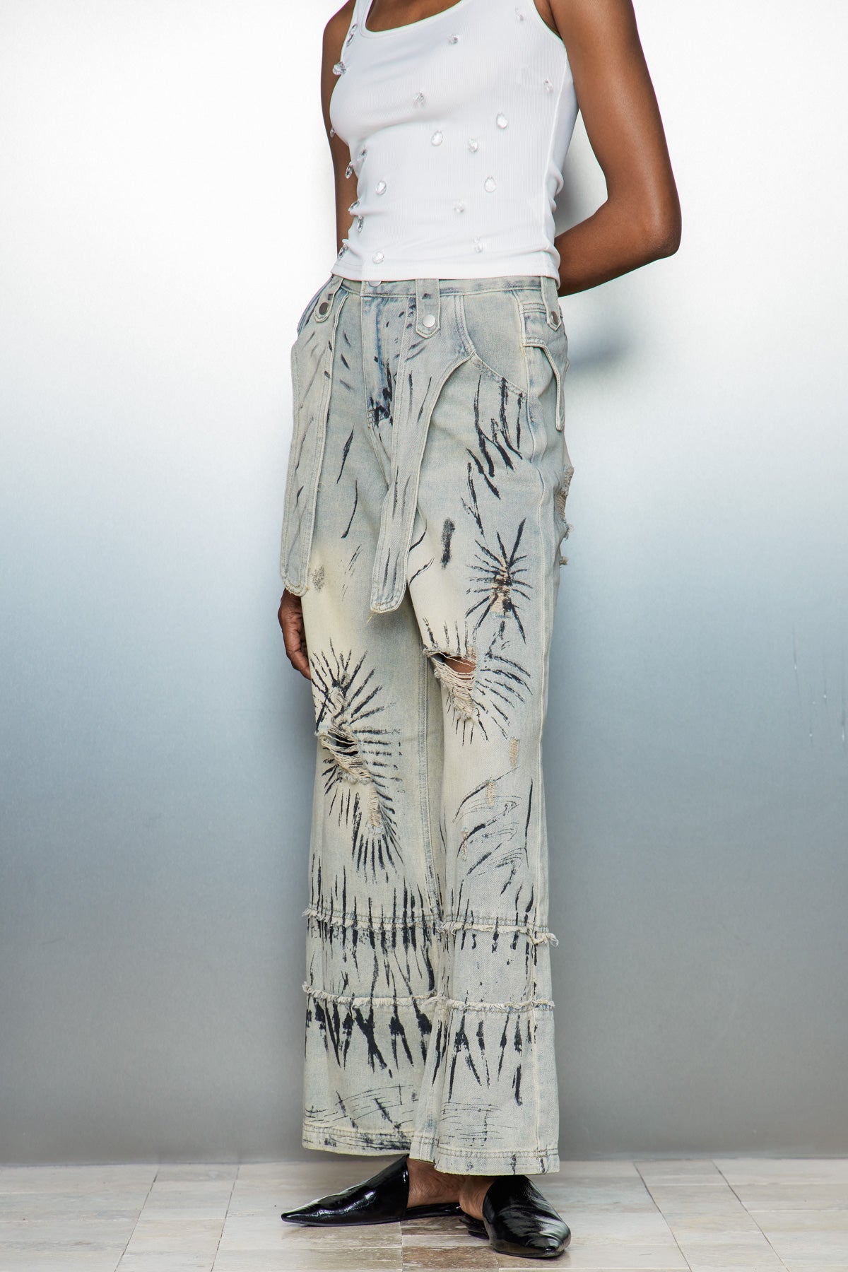 Caryn Graffiti Geniş Kot Pantolon