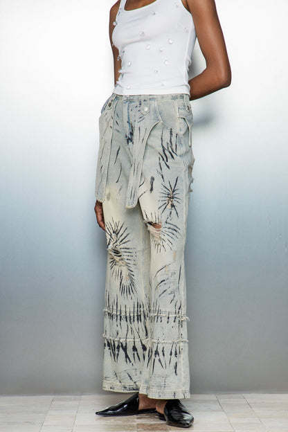 Caryn Graffiti Geniş Kot Pantolon