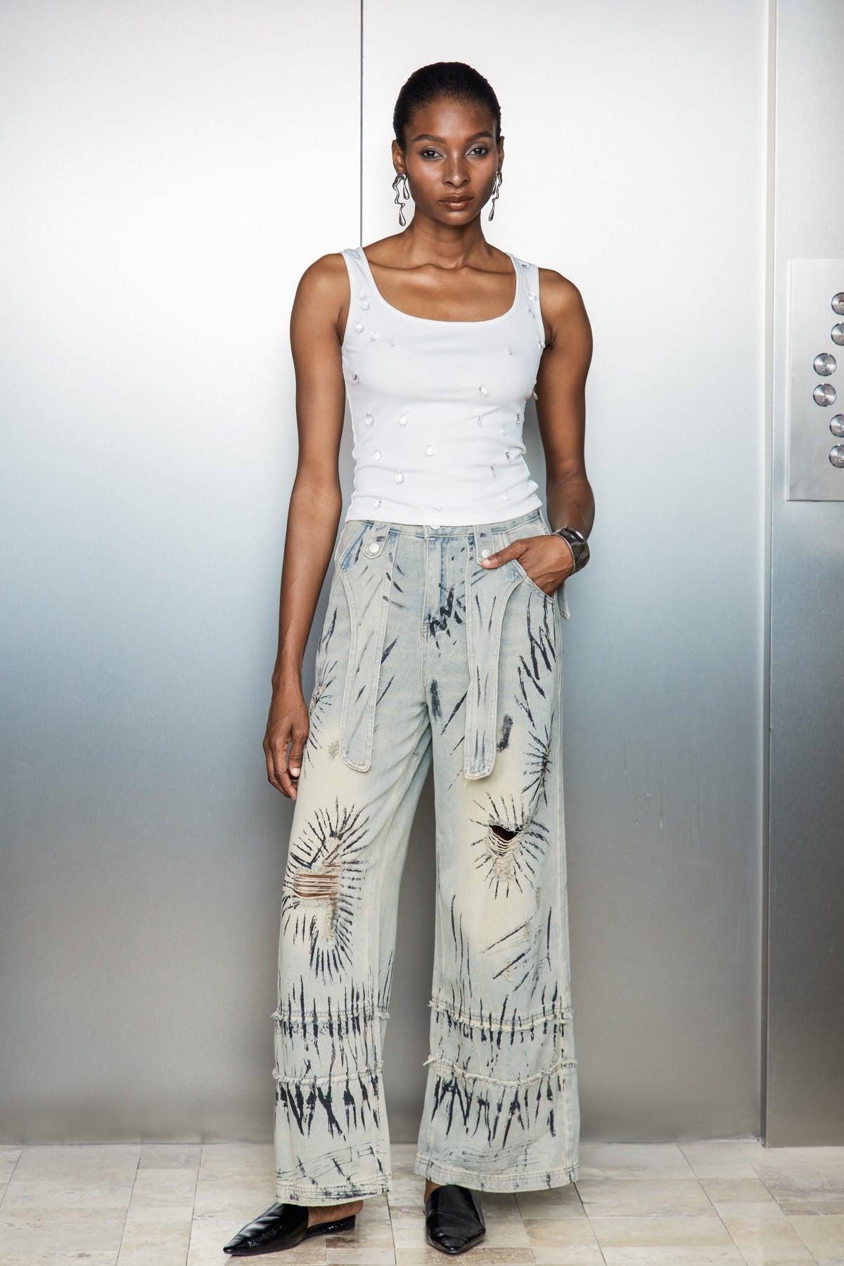 Caryn Graffiti Geniş Kot Pantolon